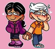 artist:luliqwq blushing character:lincoln_loud character:ronnie_anne_santiago chibi hand_holding ronniecoln smiling // 1250x1110 // 182.9KB