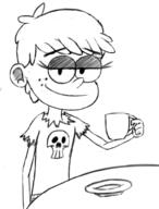 2016 artist:duskull beverage character:luna_loud cup half-closed_eyes holding_beverage holding_object looking_at_viewer solo table // 382x503 // 69KB