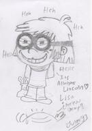 2016 artist:julex93 blushing character:lincoln_loud character:lisa_loud dialogue grin half-closed_eyes hand_behind_back heart sketch smiling solo sweat text // 376x534 // 53.5KB