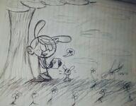 2021 artist:jishushiken bunny_ears bunny_tail character:lincoln_loud cloud eyes_closed flower grass hearts holding_object on_knees rabbit reading sketch tree // 1024x799 // 140.9KB