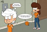 2024 aged_up artist:muffinzzstudio ball basketball_ball character:lincoln_loud character:lynn_loud clothes_swap dialogue text thought_bubble // 3825x2589 // 4.8MB