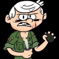 2017 alternate_outfit artist:drawerjake blood character:lincoln_loud frowning grenade holding_weapon knife looking_at_viewer military_uniform solo transparent_background // 4485x4500 // 1.9MB