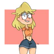 2017 alternate_outfit artist:pyg character:rita_loud half_closed_eyes hands_behind_back looking_at_viewer midriff short_shorts smiling solo // 1000x1000 // 235.2KB