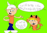 2017 animal_costume animal_ears animal_tail artist:pb cat_ears cat_tail character:lana_loud character:lincoln_loud dialogue garfield looking_at_another parody text // 724x510 // 28KB