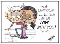 2018 artist:gl!b character:lincoln_loud character:ronnie_anne_santiago crying dialogue eyes_closed half-closed_eyes hand_on_back hand_on_cheek hand_support hug hugging open_mouth ronniecoln shadow sitting tears text unusual_pupils // 915x671 // 420.4KB