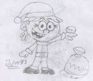 2016 alternate_outfit artist:julex93 bag character:lana_loud christmas looking_at_viewer open_mouth santa_hat santa_outfit sketch smiling solo // 420x367 // 45.8KB
