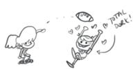 2016 artist:drawfriend character:lincoln_loud character:lynn_loud chibi football hearts lynncoln sketch smiling text throwing // 400x209 // 45KB