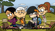 2016 artist:bunnyabsentia artist:coyoterom blushing character:lincoln_loud character:luan_loud character:maggie character:mr._coconuts character:ronnie_anne_santiago collaboration group looking_at_another luaggie multiple_artists picnic sandwich sitting yuri // 5760x3240 // 7.5MB