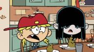 2016 animated chair character:lana_loud character:lily_loud character:lisa_loud character:lola_loud character:lucy_loud cum cum_covered cum_on_face cumshot edit food glass group half-closed_eyes kitchen nipple open_mouth screenshot:a_tale_of_two_tables screenshot_edit sitting table // 805x452 // 1.6MB