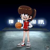 2020 alternate_outfit artist:thefreshknight basketball basketball_ball character:lynn_loud hand_in_pocket holding_object looking_to_the_side night redraw smiling solo // 1989x2007 // 2.8MB