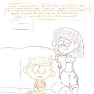 2022 artist:adullperson character:lincoln_loud character:lori_loud comic couch loricoln raceswap sketch text // 1100x1100 // 338.4KB