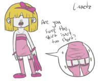 2017 alternate_hairstyle alternate_outfit artist:lioxdz character:lucy_loud dialogue hold_up_stockings looking_at_viewer pigslut solo sparkle talking_to_viewer // 894x741 // 230KB