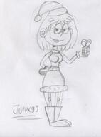 2016 alternate_outfit artist:julex93 character:rita_loud christmas gift half-closed_eyes hand_on_hip holding_object looking_at_viewer santa_dress santa_hat santa_outfit sketch smiling solo // 324x439 // 40.4KB