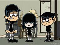 2016 alternate_hairstyle alternate_outfit artist:josefnight character:lincoln_loud character:luan_loud character:lucy_loud emo goth // 1200x900 // 168KB