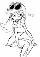 2016 artist_request character:leni_loud cleavage half-closed_eyes hand_on_thigh looking_to_the_side sitting sketch smiling solo text tongue_out // 800x1131 // 113.9KB