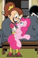 2016 artist:sonson-sensei blushing carrying character:luan_loud character:lucy_loud character:pinkie_pie crossover looking_at_another my_little_pony smiling // 2000x3056 // 1.8MB
