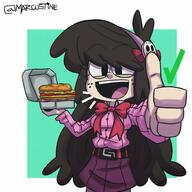 artist:marcustine burger character:gloom_loud holding_food holding_object looking_at_viewer ocs_only original_character sin_kids smiling solo thumbs_up // 3000x3000 // 701.9KB
