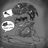 2017 aged_up artist:captaindarko bed character:lincoln_loud character:lynn_loud cleavage dialogue greyscale lynncoln smiling tears text tongue_out // 1000x1000 // 112KB