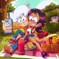 2022 aged_up angry artist:juvakurosaki character:lincoln_loud character:ronnie_anne_santiago character:stella_zhau interracial picnic ronniecoln selfie sitting smiling // 2048x2048 // 5.6MB