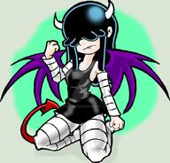 2017 artist:dyblu character:lucy_loud demon horns monster_girl on_knees smiling solo wings // 1024x979 // 496KB