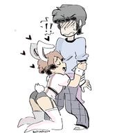 ! artist:hellcakes ass blushing boy_lanaggie bunny_ears character:lane_loud character:maggie genderswap hearts on_knees short_shorts sweat thick_thighs thigh_highs yaoi // 1149x1280 // 208.6KB
