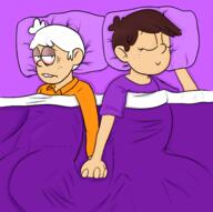 2016 artist:vinnietwotoes bed character:lincoln_loud character:luna_loud fanfiction:bed_buddies hand_holding lunacoln sleeping // 2774x2758 // 1.8MB