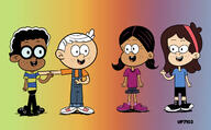 aged_down artist:universepines7102 character:clyde_mcbride character:lincoln_loud character:ronnie_anne_santiago character:sid_chang looking_at_another smiling // 1280x793 // 130.3KB
