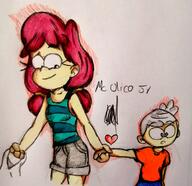artist:mculico beckycoln character:becky character:lincoln_loud hand_holding heart // 720x698 // 75.0KB