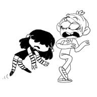2018 artist:annyeong character:lincoln_loud character:lucy_loud floating looking_at_another scared westaboo_art // 700x700 // 118KB