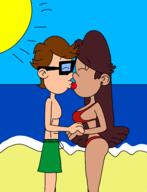 2022 artist:matriani28 beach bikini character:danial character:teri hand_holding kiss kissing original_character self_insert swimsuit // 2191x2860 // 493.2KB