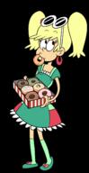 2016 alternate_hairstyle alternate_outfit artist_request character:leni_loud donut eating food holding_food holding_object looking_to_the_side looking_up pigtails solo transparent_background waitress // 740x1438 // 221KB