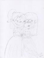 2017 artist:julex93 blushing character:luan_loud character:maggie frowning hand_holding heart looking_at_viewer luaggie sketch smiling wedding wedding_dress // 845x1094 // 166.9KB