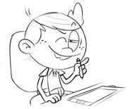 2016 artist:dipper chair character:lincoln_loud half-closed_eyes hand_gesture looking_at_viewer one_eye_closed pencil raised_eyebrow sitting sketch smiling smug solo table // 630x510 // 102KB