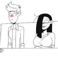 aged_up arms_crossed artist:chillguydraws blushing character:lincoln_loud character:ronnie_anne_santiago ronniecoln sitting smiling // 1200x1200 // 236KB