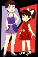 2018 alternate_outfit artist:flor bow character:luna_loud character:lynn_loud dress half-closed_eyes hand_on_hip high_heels looking_at_viewer smiling transparent_background // 661x1000 // 338.7KB