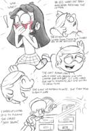 2016 artist:jumpjump blushing character:lincoln_loud character:luan_loud character:lynn_loud comic comic:the_loud_comic dialogue holding_object looking_to_the_side luancoln lying open_mouth sketch surprised text // 1300x1900 // 1.2MB