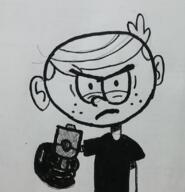 2016 alternate_outfit angry character:lincoln_loud gun holding_weapon looking_at_viewer solo // 1056x1098 // 1.1MB