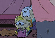 2020 arms_around_legs arms_crossed artist:bluflamestudio bed blanket character:lincoln_loud character:lola_loud crying doll hand_on_head hug hugging pillow sitting smiling tears // 3000x2100 // 1.6MB