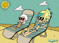 artist:megad3 beach bikini character:lina_loud character:sam_sharp original_character samcoln sunglasses swimsuit // 1024x748 // 151.3KB