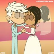 2023 aged_up artist:jamesmerca50 character:lincoln_loud character:ronnie_anne_santiago eyes_closed kissing ronniecoln wedding wedding_dress // 3680x3690 // 2.3MB