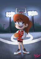 2016 alternate_outfit artist:thefreshknight ball basketball basketball_ball character:lynn_loud hand_in_pocket holding_object looking_to_the_side night smiling solo varsity_jacket // 1184x1725 // 1.0MB