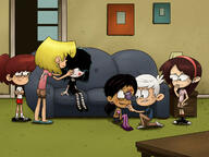 2021 artist:parasomnico bruised character:lincoln_loud character:lori_loud character:lucy_loud character:lynn_loud character:ronnie_anne_santiago character:sid_chang commission commissioner:that-engineer hurt looking_at_another sitting sofa // 1280x960 // 156.4KB