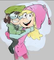 2022 alternate_outfit artist_request carrying character:leni_loud character:lisa_loud hat hugging looking_at_viewer redraw smiling winter_clothes // 858x953 // 514.2KB