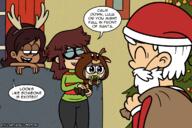 2023 aged_up artist:adullperson carrying character:darcy_helmandollar character:lincoln_loud character:lisa_loud character:lulu_loud christmas christmas_tree costume dialogue lisacoln original_character reindeer_costume reindeer_ears santa_hat santa_outfit sin_kids // 1200x800 // 824KB
