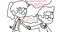 2016 artist:james_francanon character:lincoln_loud character:lynn_loud hand_holding looking_at_another looking_down lynncoln raised_eyebrow text thought_bubble // 1007x542 // 47KB