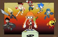 artist:vinzound character:cloud_strife character:inkling_girl character:mario character:pac-man character:ryu character:sonic_the_hedgehog final_fantasy mega_man pac-man sonic_the_hedgehog splatoon street_fighter style_parody super_mario_bros // 1280x826 // 1.3MB