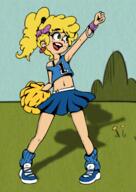 2017 alternate_hairstyle alternate_outfit artist:caencer character:lincoln_loud cheerleader coloring colorist:sleepylars crossdressing earrings hair_bow midriff pom_poms ponytail pose smiling solo // 1392x1960 // 1.6MB