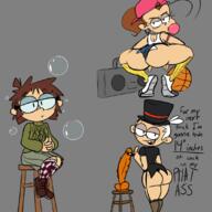 2023 alternate_outfit artist:sl0th ass basketball blushing boombox bubblegum bubbles character:lincoln_loud character:lisa_loud character:luan_loud coloring colorist:anonymouse dialogue dildo looking_at_viewer short_shorts tagme talking_to_viewer thick_thighs thigh_highs wide_hips // 1100x1100 // 490KB