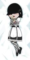 alternate_outfit blushing character:bun-bun character:lucy_loud dakimakura dress gothic_lolita holding-object lying on_back open_mouth solo // 825x1642 // 547.1KB