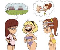 2017 aged_up artist:baryl bare_breasts big_breasts breast_envy character:lily_loud character:luan_loud character:lynn_loud edit swimsuit thick_thighs wide_hips // 600x500 // 157KB